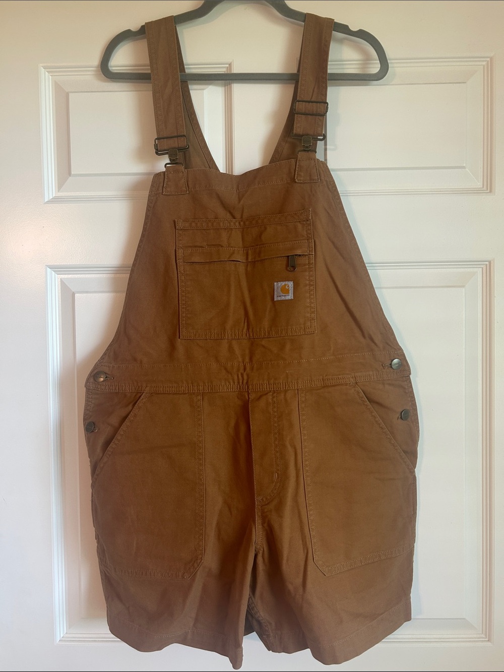 Carhartt Bib Shortalls Overalls Relaxes Fit Canvas Brown, NWOT, Large 12/14